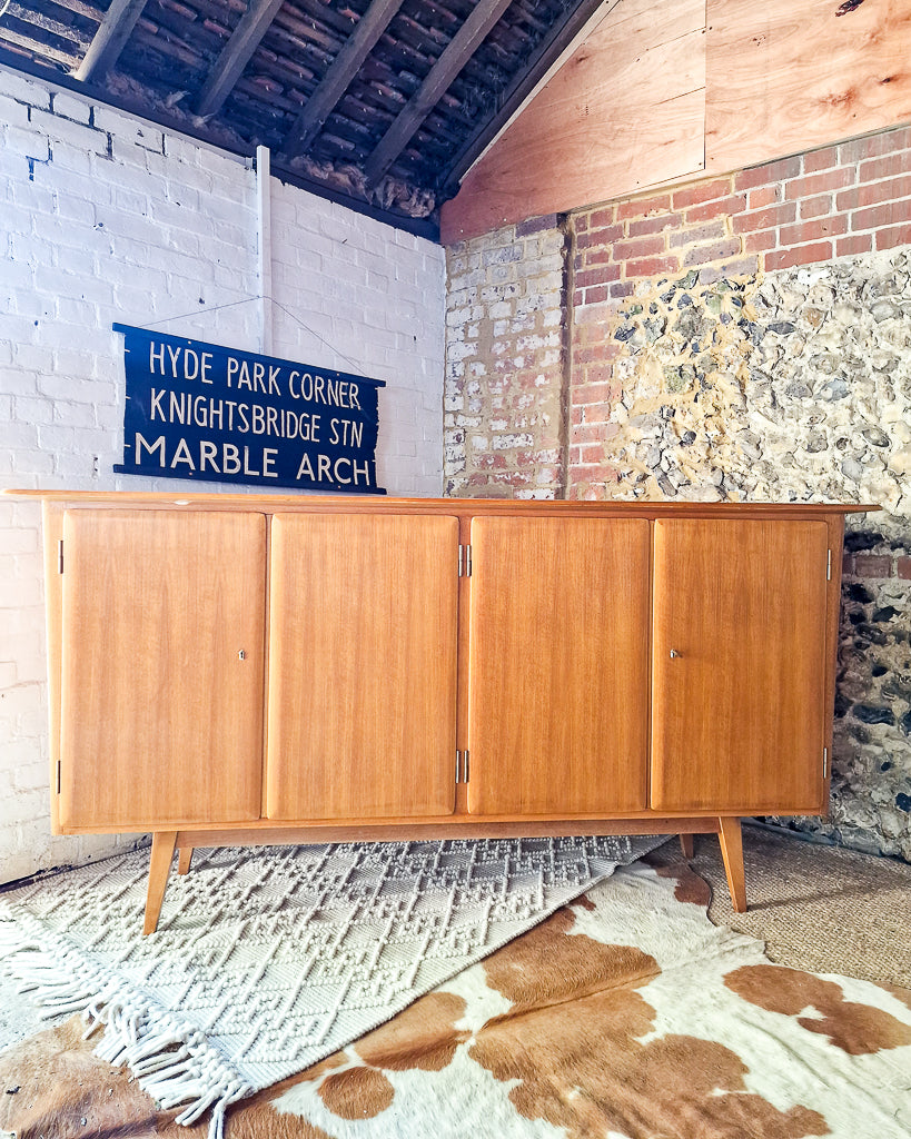 Mid Century Large Teak & Maple Sideboard / Cocktail Cabinet
