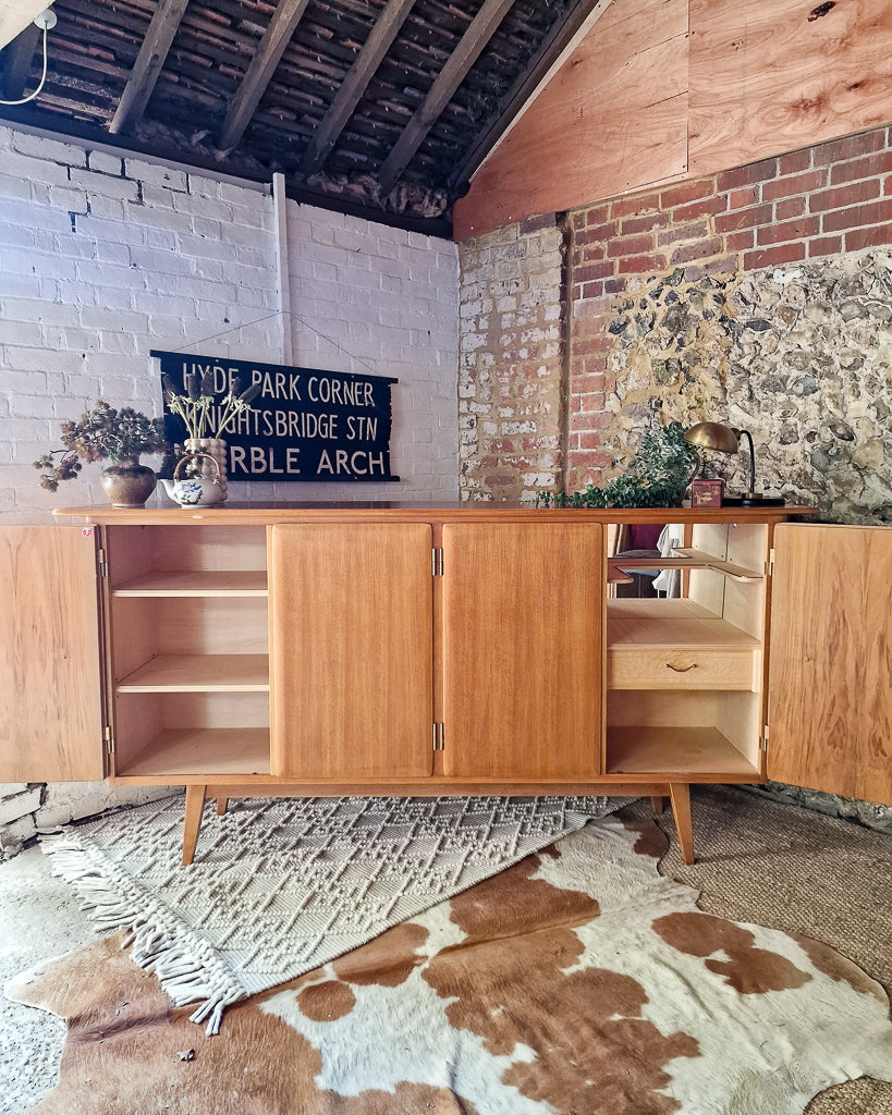 Mid Century Large Teak & Maple Sideboard / Cocktail Cabinet