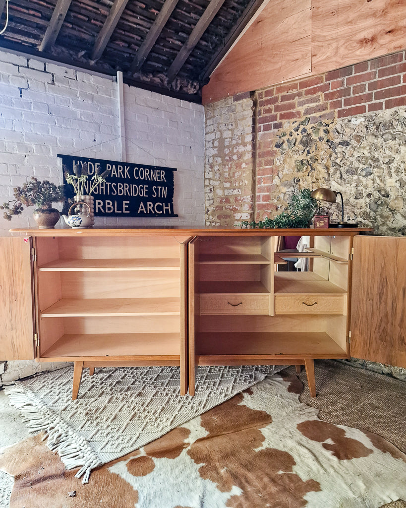 Mid Century Large Teak & Maple Sideboard / Cocktail Cabinet