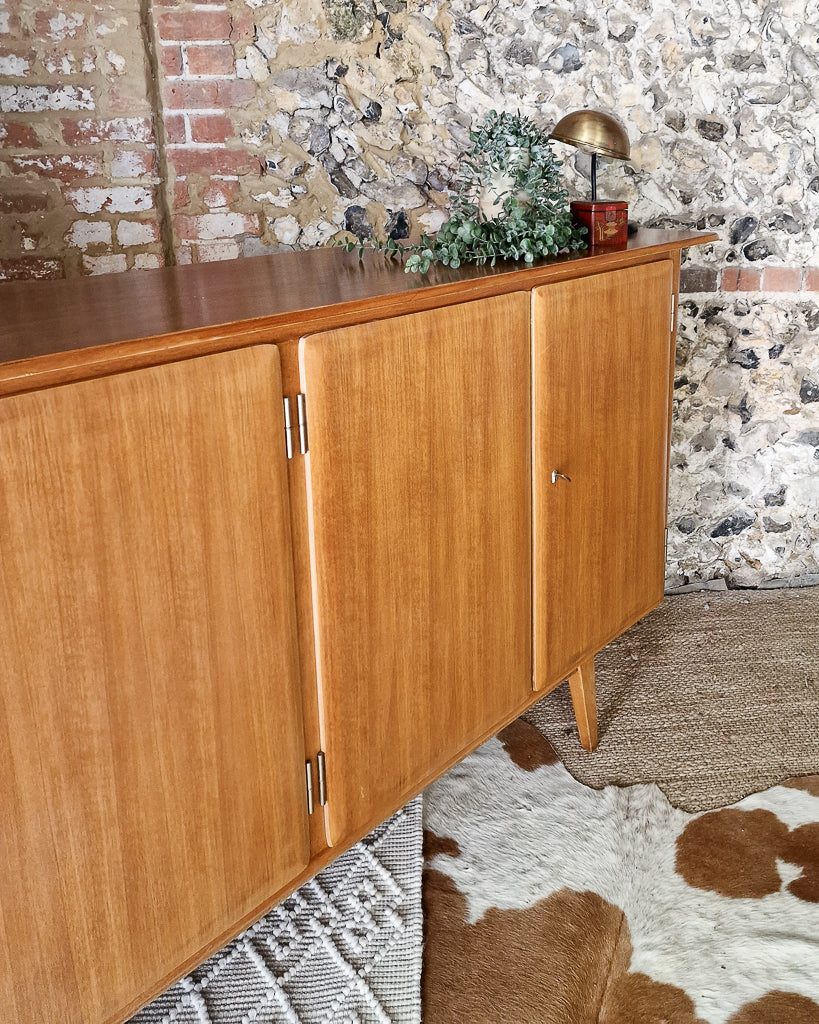 Mid Century Large Teak & Maple Sideboard / Cocktail Cabinet