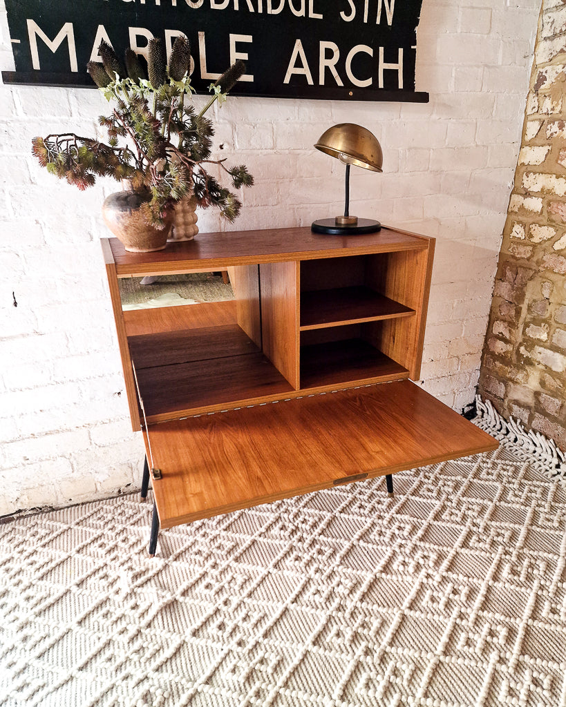 Mid Century Small Cocktail Cabinet / Sideboard Drop Down Door