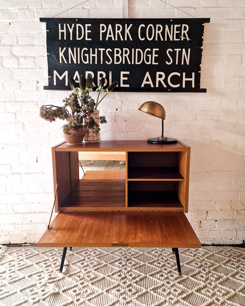 Mid Century Small Cocktail Cabinet / Sideboard Drop Down Door
