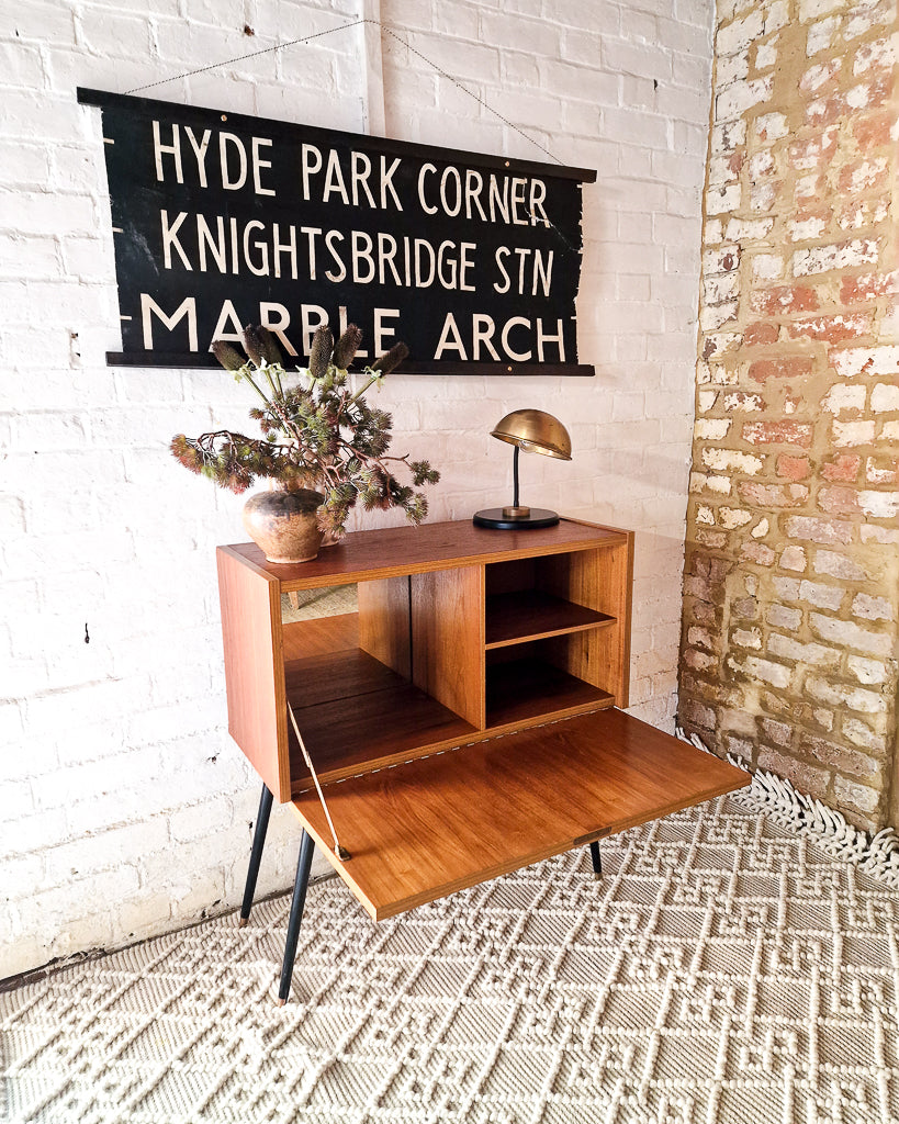 Mid Century Small Cocktail Cabinet / Sideboard Drop Down Door