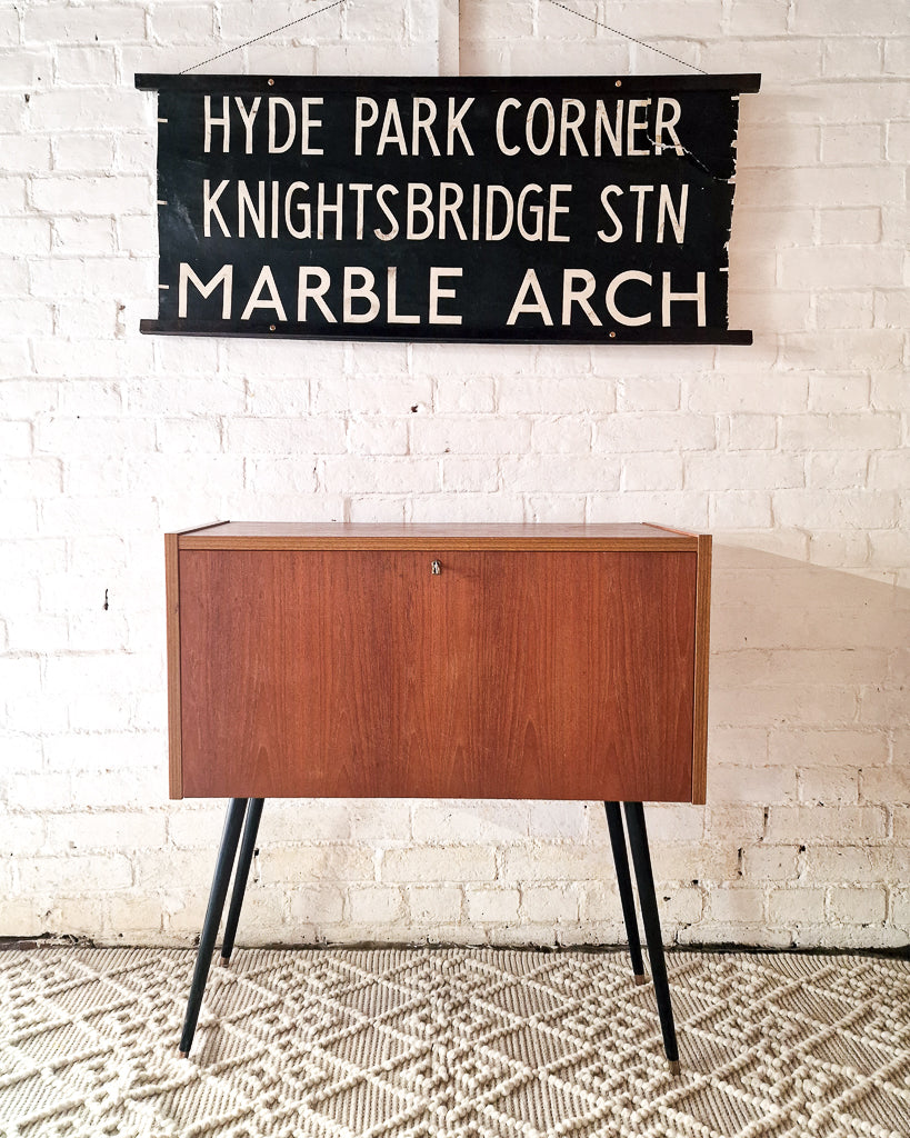Mid Century Small Cocktail Cabinet / Sideboard Drop Down Door
