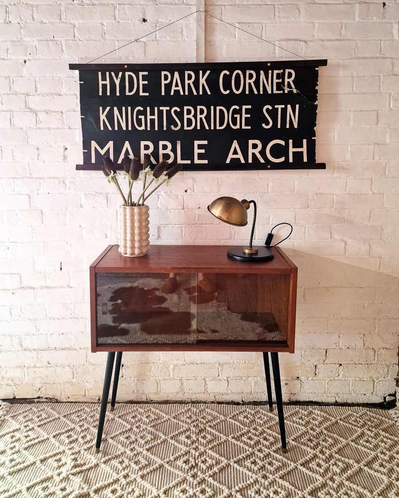 Mid Century Small Cocktail Cabinet / Sideboard Glass Sliding Door