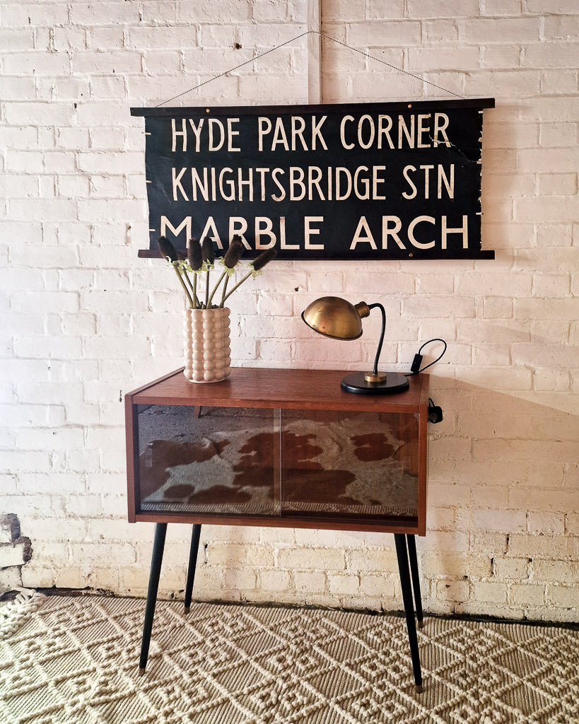 Mid Century Small Cocktail Cabinet / Sideboard Glass Sliding Door