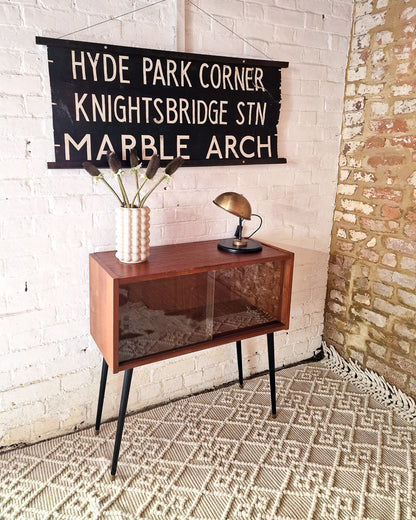 Mid Century Small Cocktail Cabinet / Sideboard Glass Sliding Door