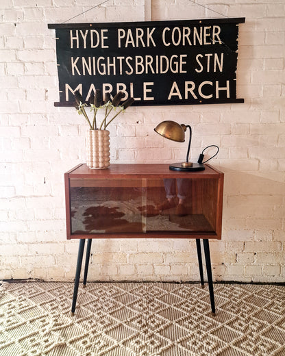 Mid Century Small Cocktail Cabinet / Sideboard Glass Sliding Door