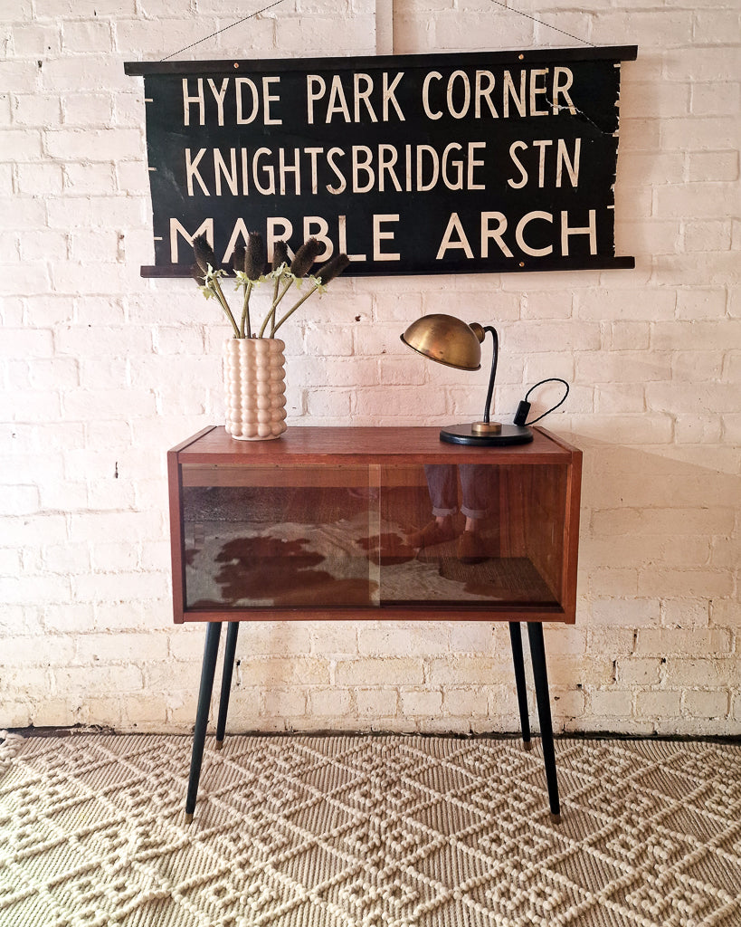Mid Century Small Cocktail Cabinet / Sideboard Glass Sliding Door