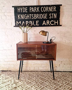 Mid Century Small Cocktail Cabinet / Sideboard Glass Sliding Door