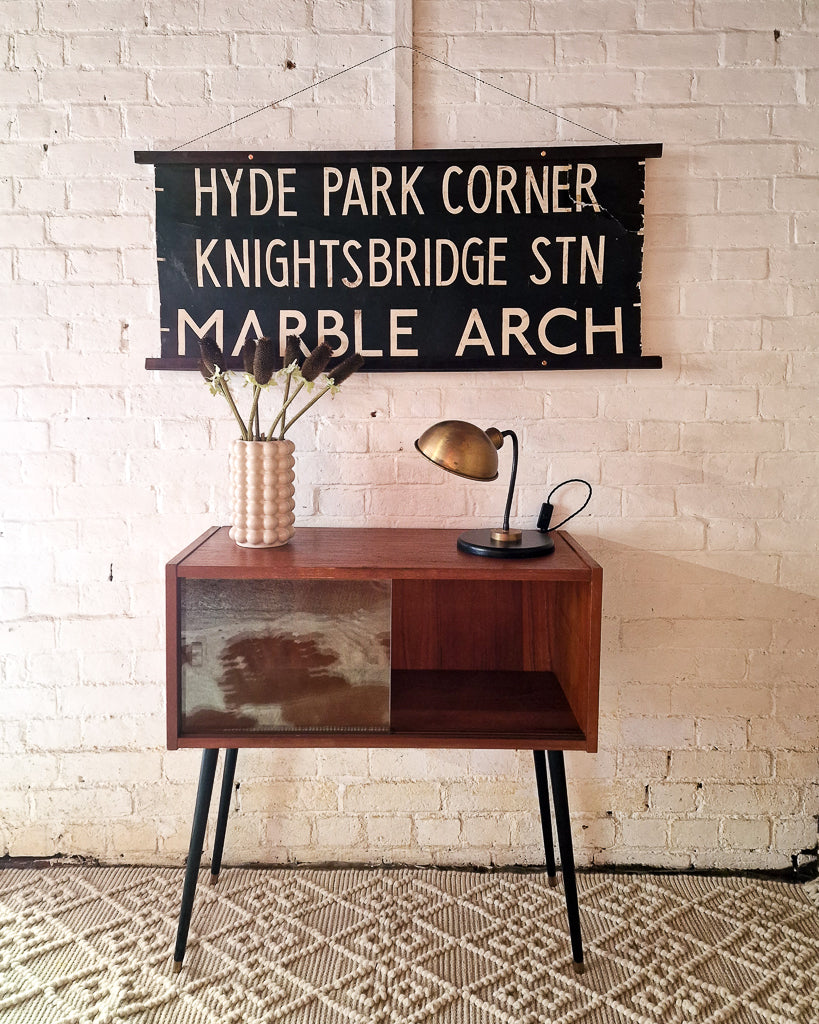 Mid Century Small Cocktail Cabinet / Sideboard Glass Sliding Door