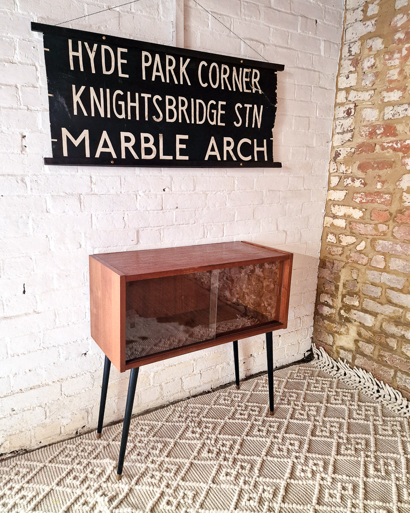 Mid Century Small Cocktail Cabinet / Sideboard Glass Sliding Door