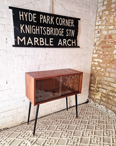 Mid Century Small Cocktail Cabinet / Sideboard Glass Sliding Door