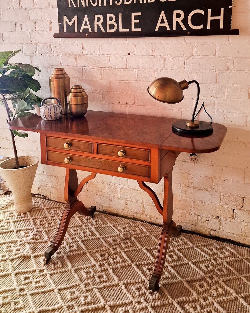 Georgian / Victorian Style Extending Burr Yew Wood Side End Lamp Card Table