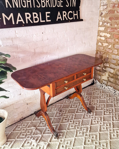 Georgian / Victorian Style Extending Burr Yew Wood Side End Lamp Card Table