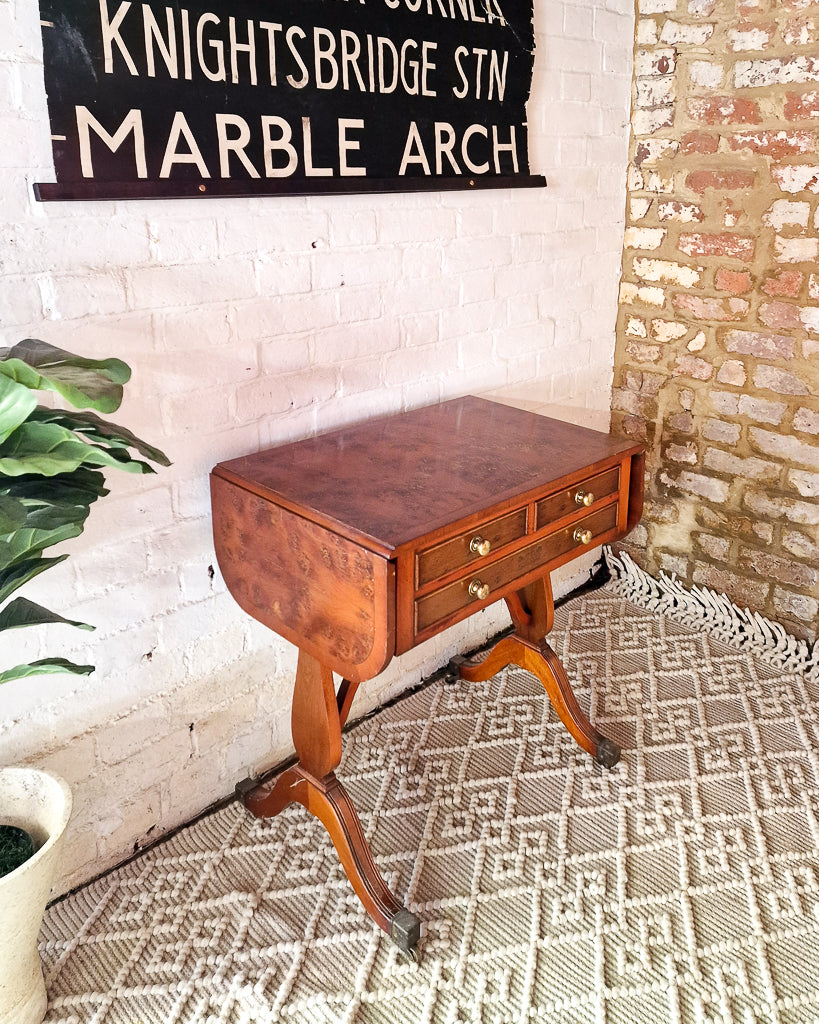 Georgian / Victorian Style Extending Burr Yew Wood Side End Lamp Card Table