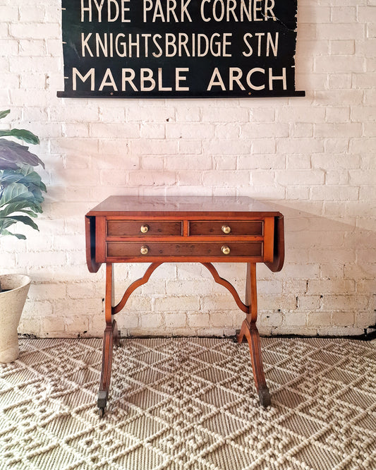 Georgian / Victorian Style Extending Burr Yew Wood Side End Lamp Card Table