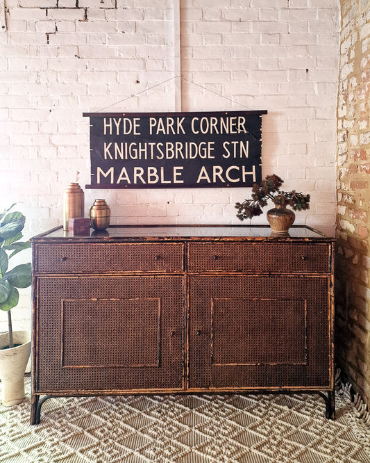 Mid Century Dark Brown Bamboo and Rattan Sideboard