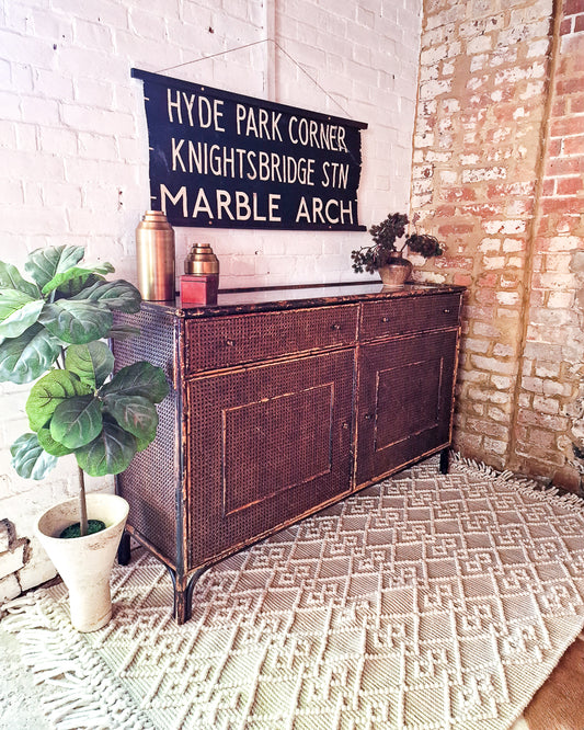 Mid Century Dark Brown Bamboo and Rattan Sideboard