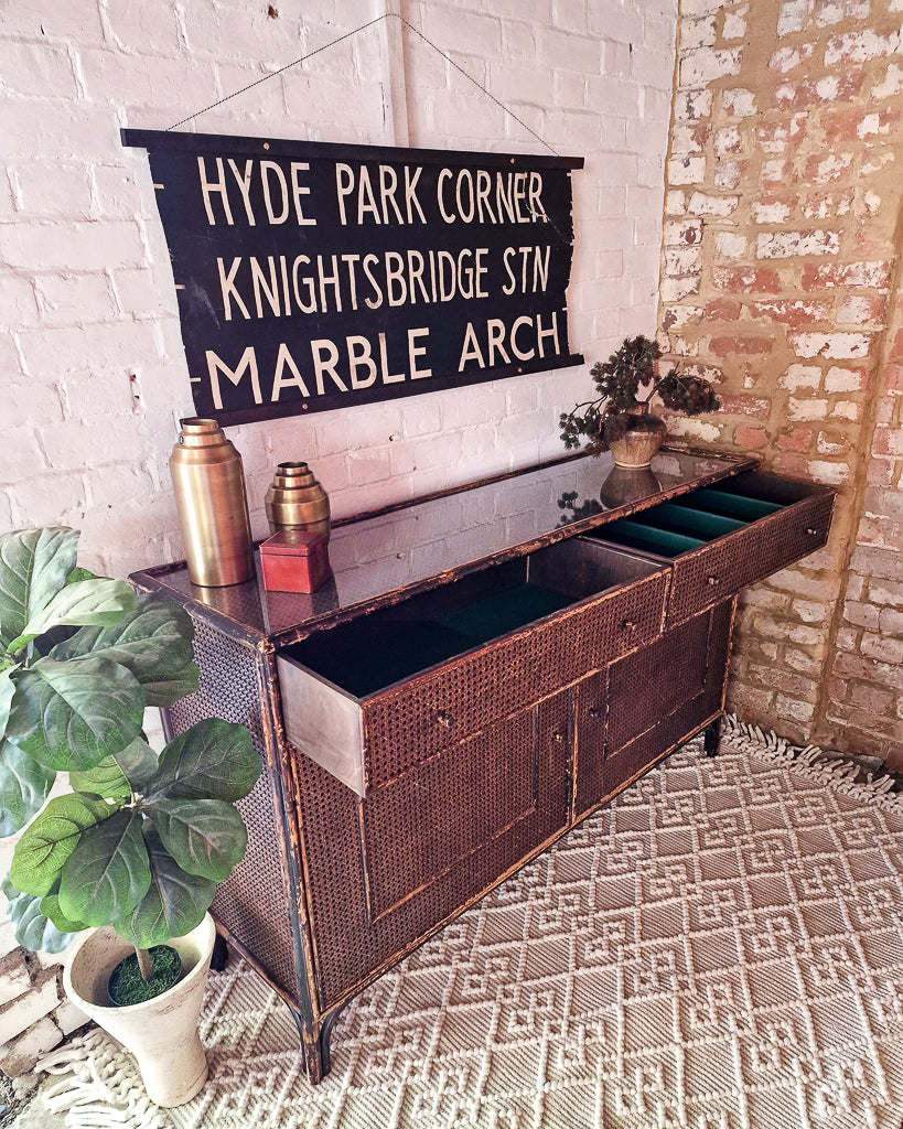 Mid Century Dark Brown Bamboo and Rattan Sideboard