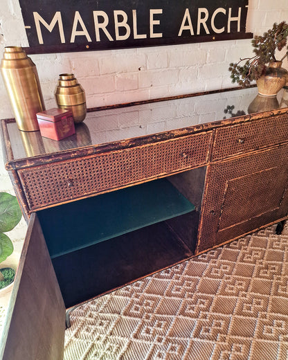 Mid Century Dark Brown Bamboo and Rattan Sideboard