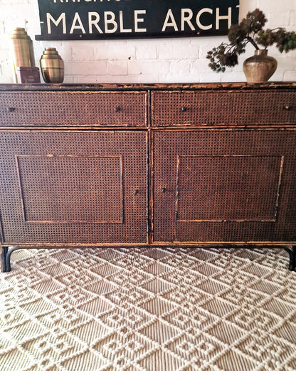 Mid Century Dark Brown Bamboo and Rattan Sideboard