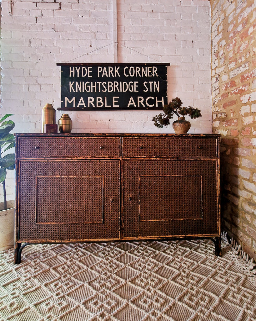 Mid Century Dark Brown Bamboo and Rattan Sideboard