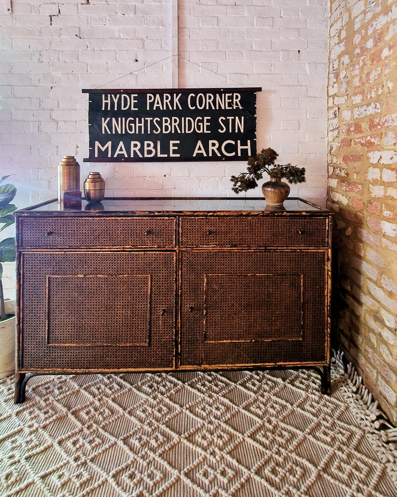 Mid Century Dark Brown Bamboo and Rattan Sideboard