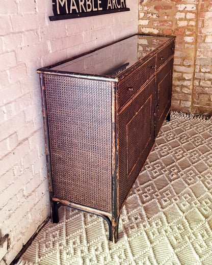 Mid Century Dark Brown Bamboo and Rattan Sideboard