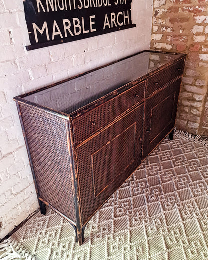 Mid Century Dark Brown Bamboo and Rattan Sideboard