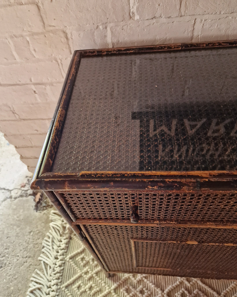 Mid Century Dark Brown Bamboo and Rattan Sideboard