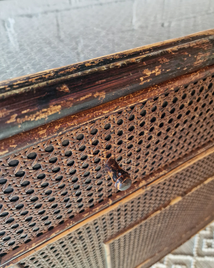 Mid Century Dark Brown Bamboo and Rattan Sideboard