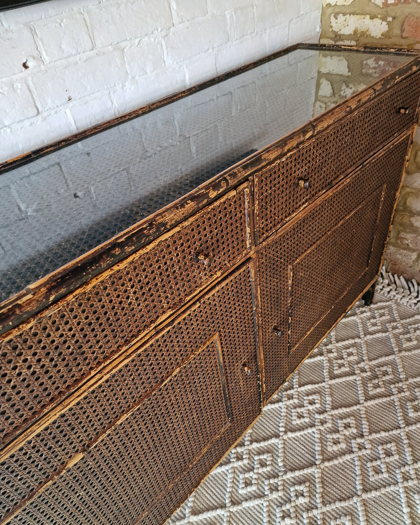 Mid Century Dark Brown Bamboo and Rattan Sideboard