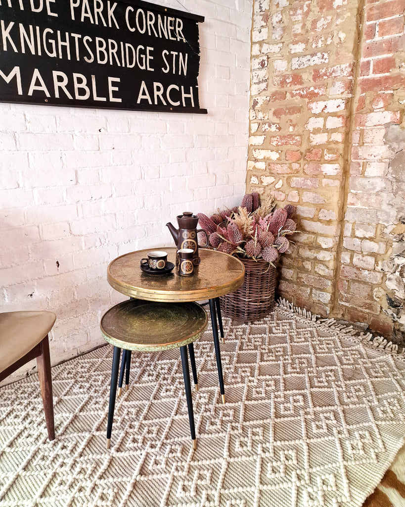 Vintage Indian Brass Top on Dansette Legs Side Table Set