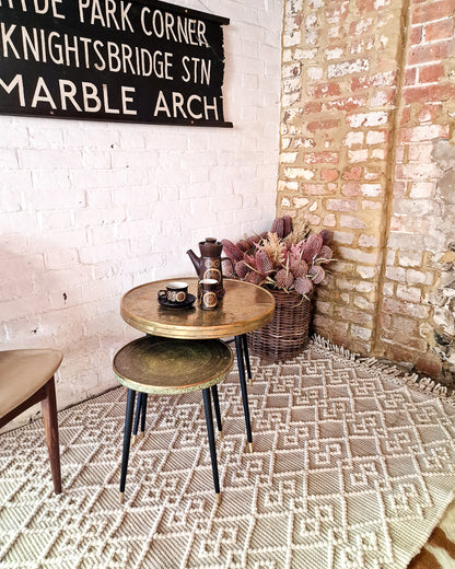 Vintage Indian Brass Top on Dansette Legs Side Table Set