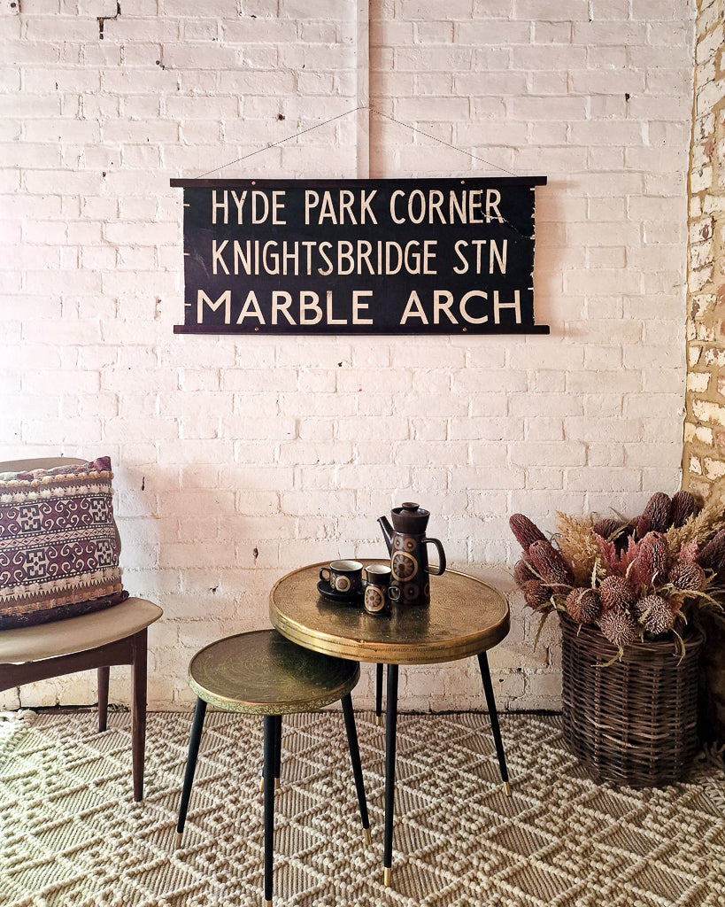 Vintage Indian Brass Top on Dansette Legs Side Table Set