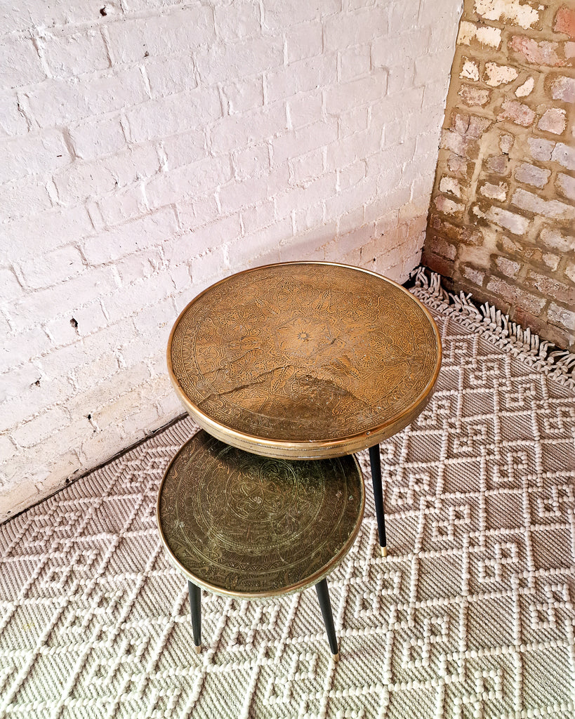 Vintage Indian Brass Top on Dansette Legs Side Table Set