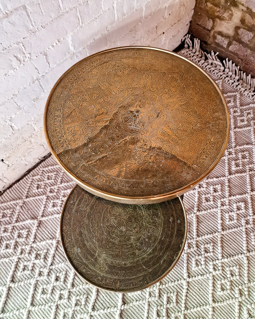 Vintage Indian Brass Top on Dansette Legs Side Table Set