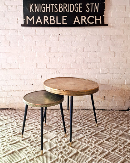 Vintage Indian Brass Top on Dansette Legs Side Table Set