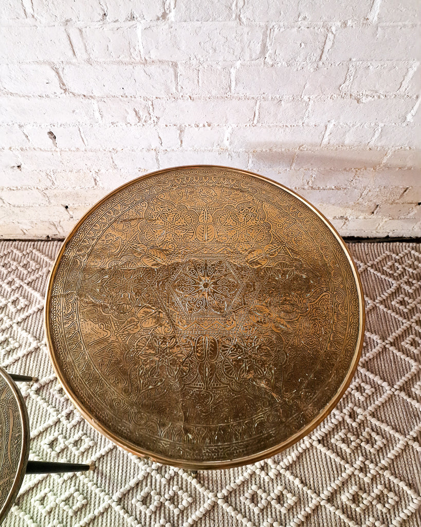 Vintage Indian Brass Top on Dansette Legs Side Table Set