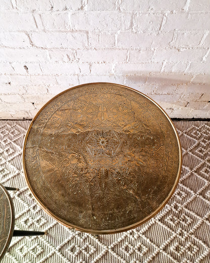 Vintage Indian Brass Top on Dansette Legs Side Table Set