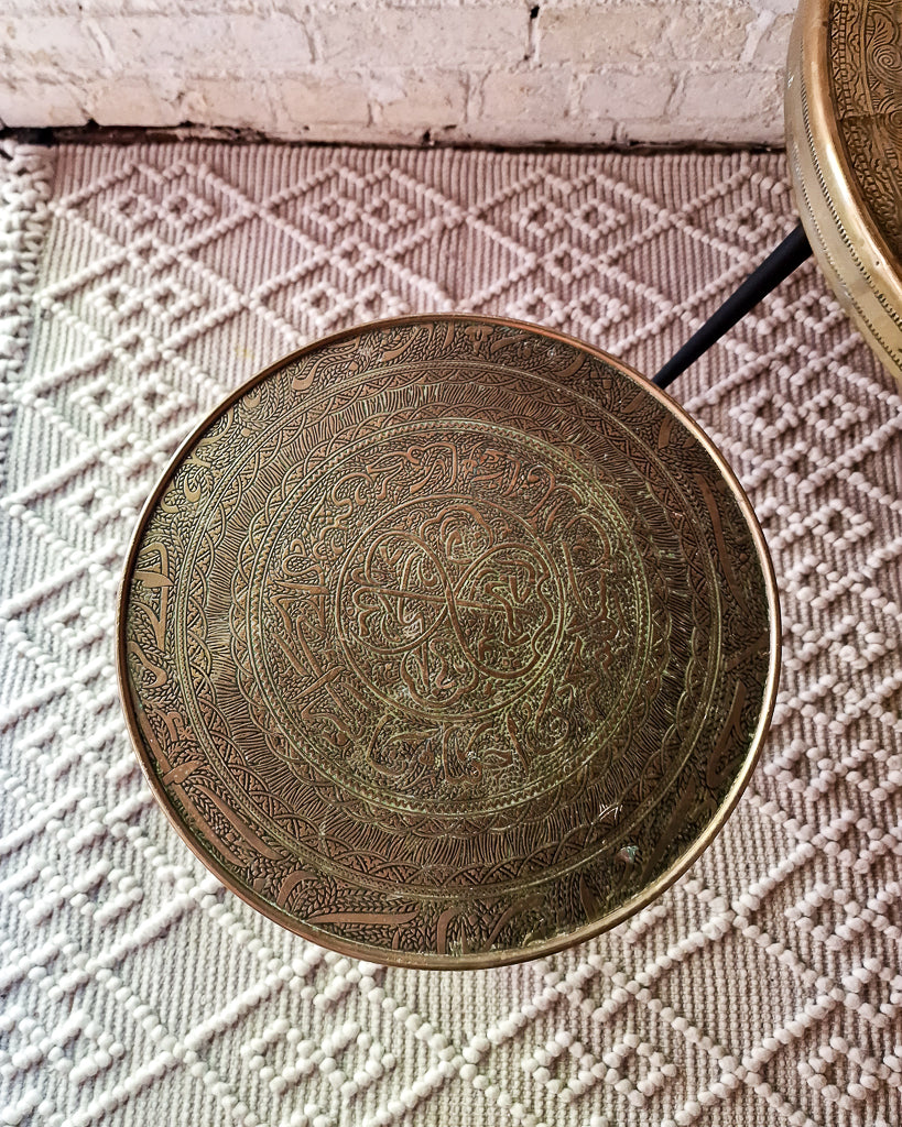 Vintage Indian Brass Top on Dansette Legs Side Table Set