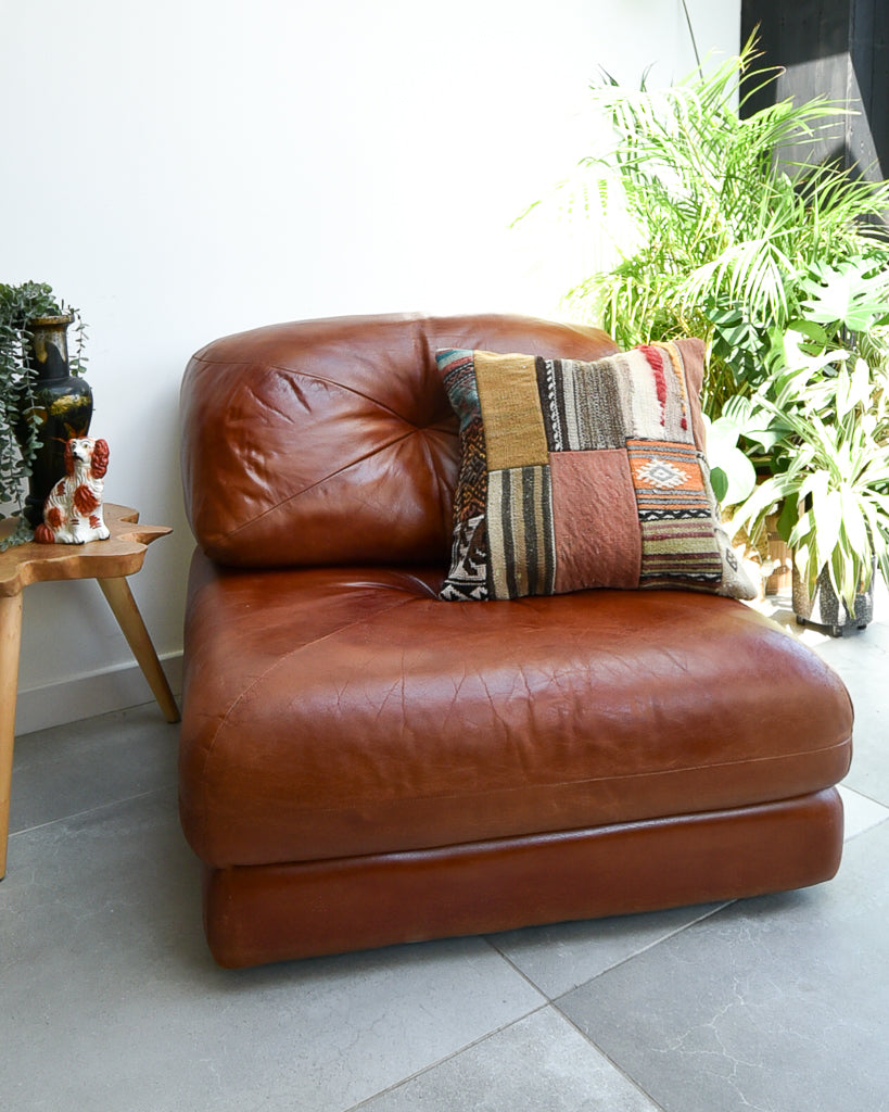 Mid Century Italian Leather Modular Lounge Sofa Chair