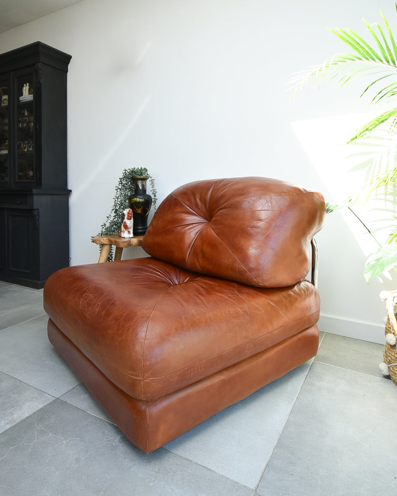 Mid Century Italian Leather Modular Lounge Sofa Chair