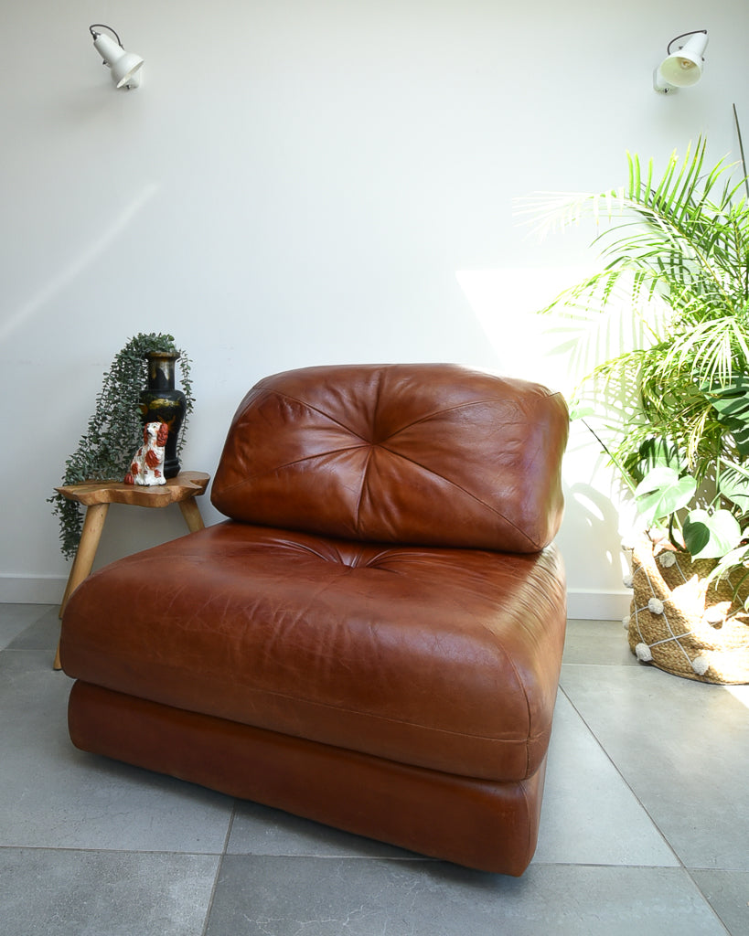 Mid Century Italian Leather Modular Lounge Sofa Chair