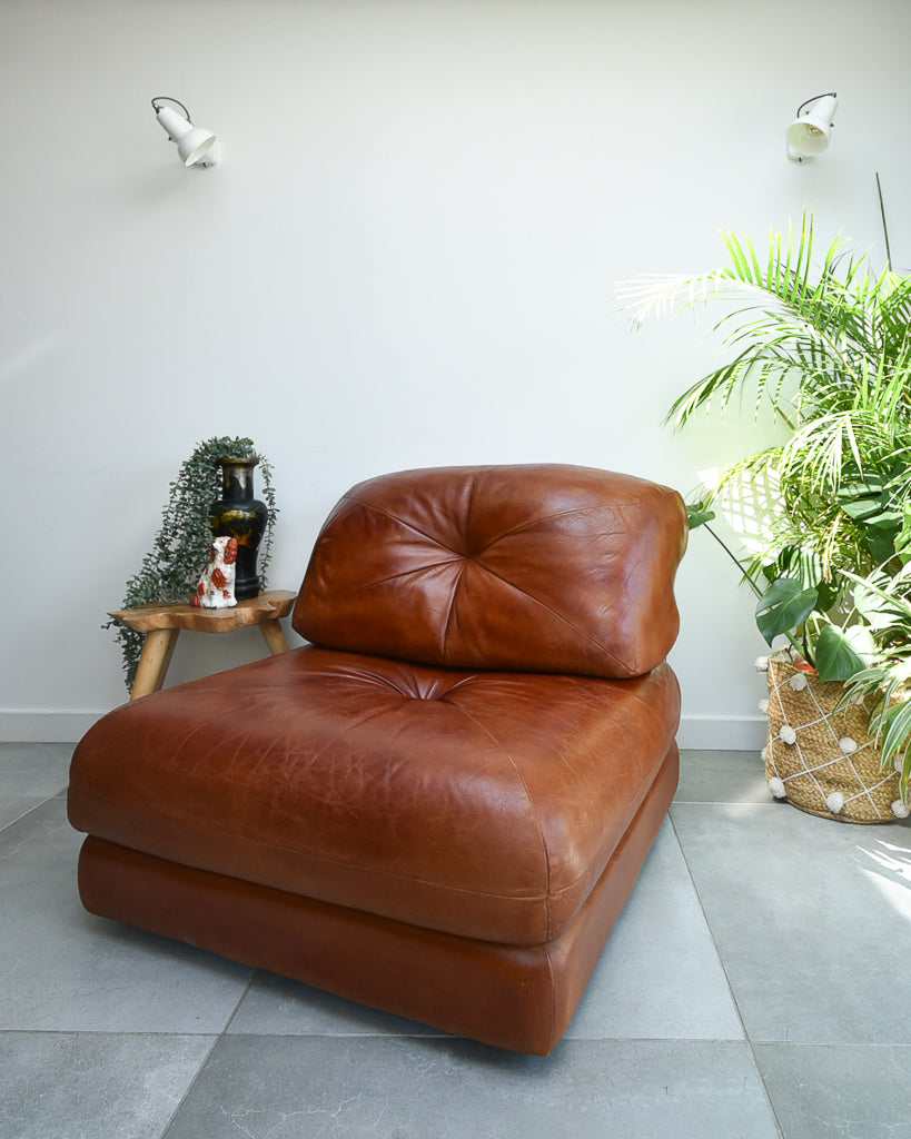Mid Century Italian Leather Modular Lounge Sofa Chair