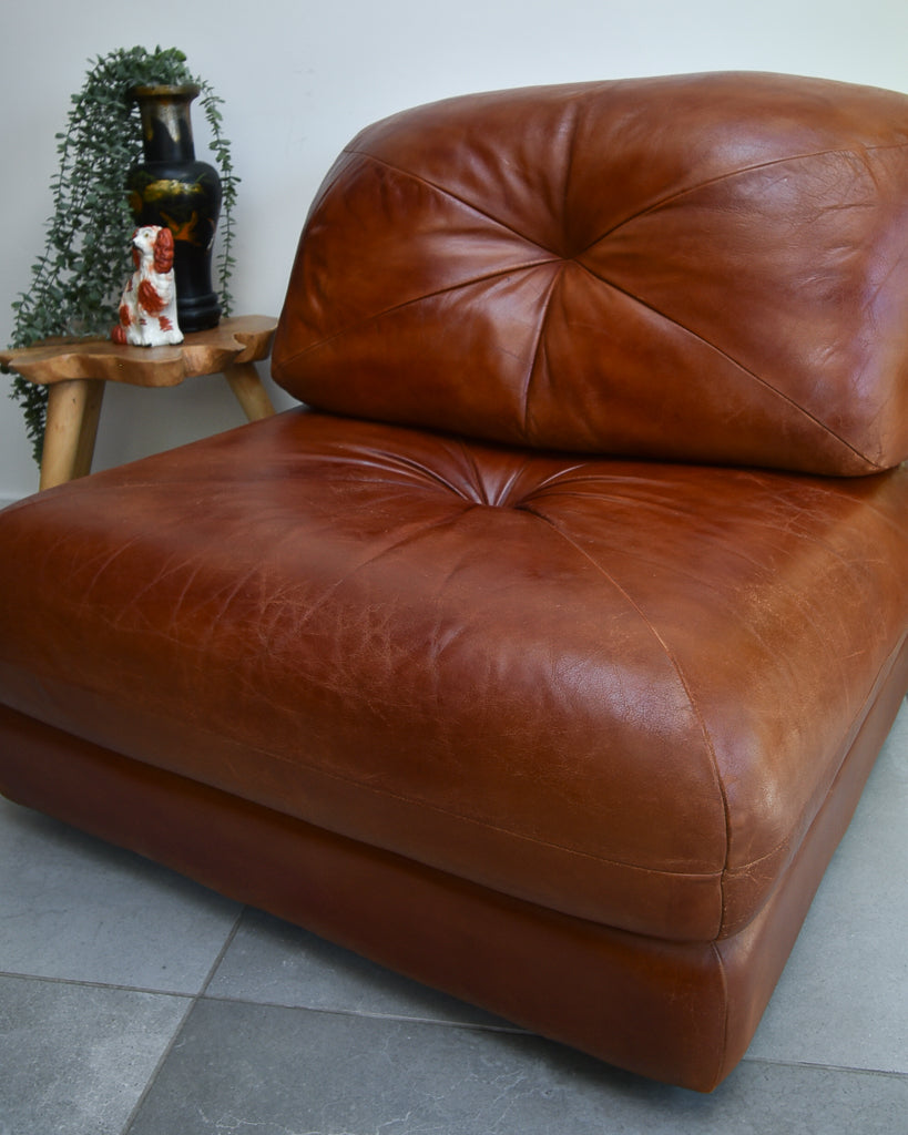 Mid Century Italian Leather Modular Lounge Sofa Chair