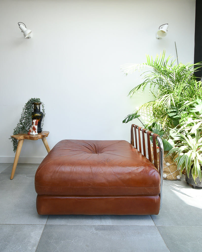 Mid Century Italian Leather Modular Lounge Sofa Chair