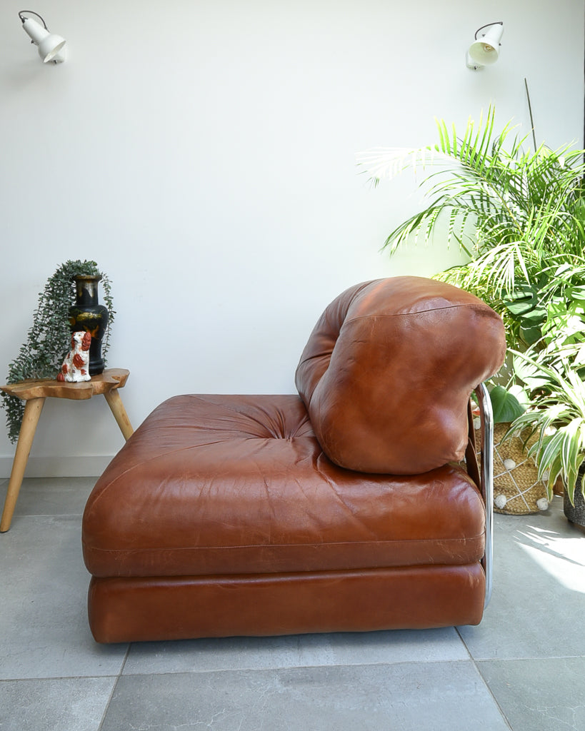 Mid Century Italian Leather Modular Lounge Sofa Chair