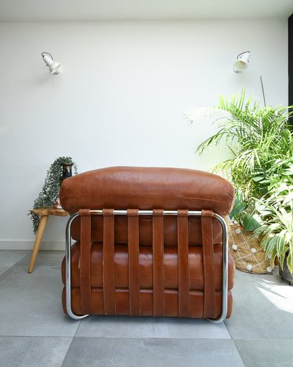 Mid Century Italian Leather Modular Lounge Sofa Chair